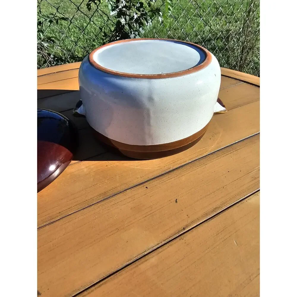 Vintage Brittany Cook N Serve Brown, Tan and White Stoneware Bean Pot with Lid